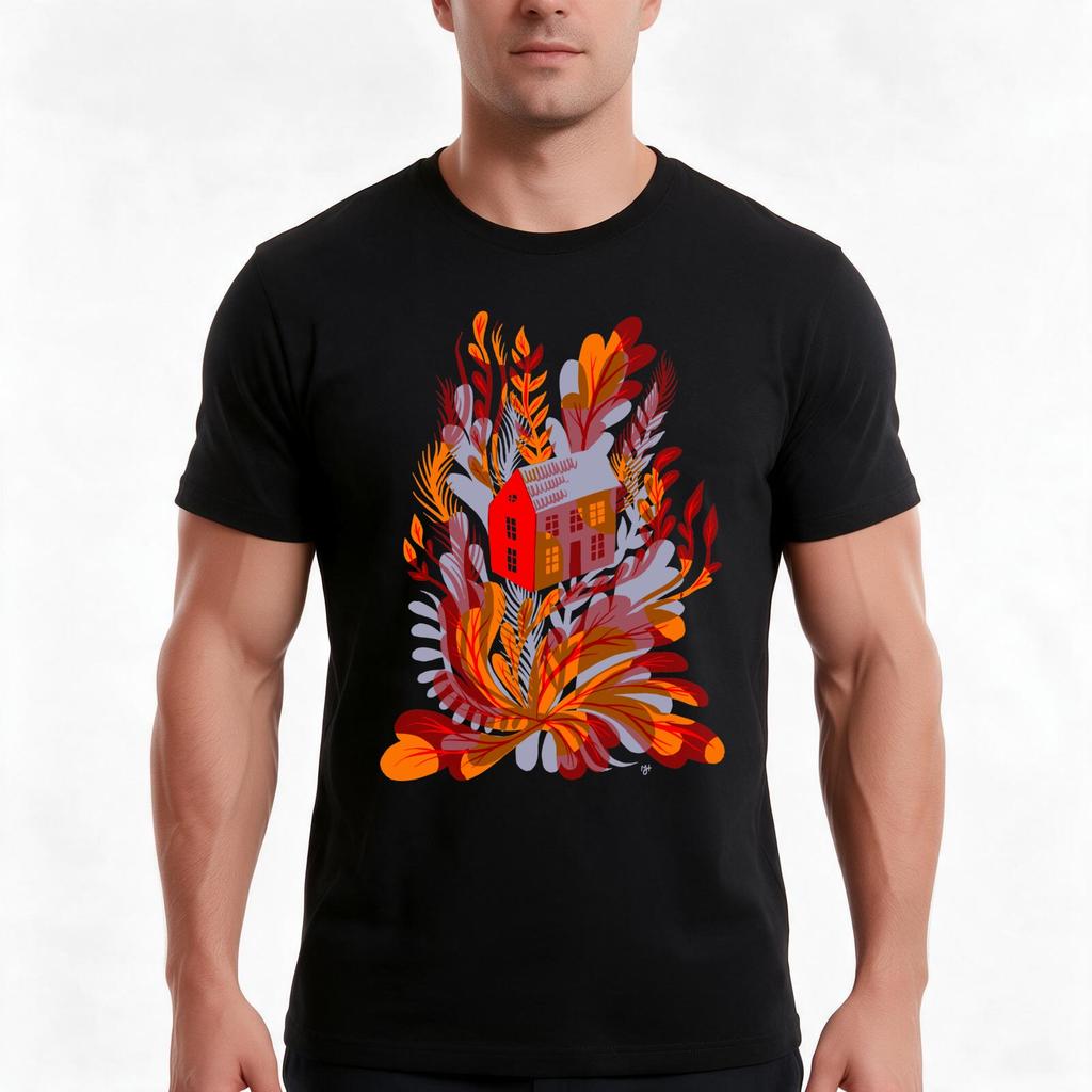 House Flower Morning Tshirt Summer Casual Cotton Tee Oversized Streetwear Tops Vintage Graphic Print Unisex Unisex Unisex