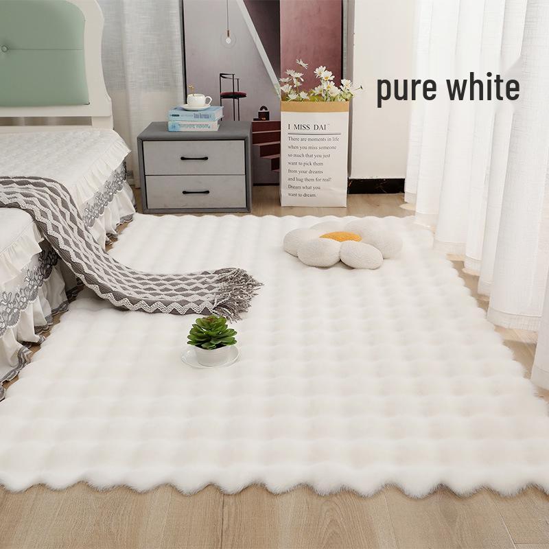 Cream Velvet Bubble Style Bedroom Carpet Mat