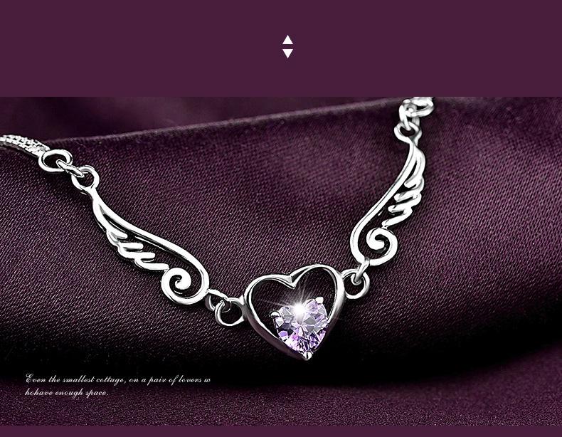 925 Silver Crystal Beaded Bracelet with Angel Wing & Heart Charm, Korean Style Double Layer for Women - Perfect Christmas Gift or Couple's Jewelry