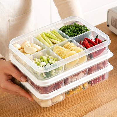 4/6 Отделений Коробка для Хранения Пищевых Продуктов Лук, Имбирь, Чеснок Контейнер для Сохранения Свежести в Холодильнике Пластиковый Контейнер для Замороженного Мяса с Крышкой Кухонный Органайзер