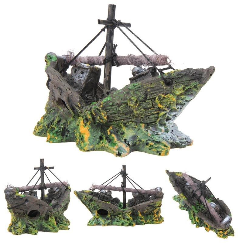 Landscape Pirate Ship Shipwreck Aquarium Fish Tank Decoration Retro Resin Design Ship Aquarium Accessories Home Decoration