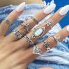 10Pcs Women Retro Faux Opal Rhinestone Knuckle Midi Finger Stacking Joint Ring