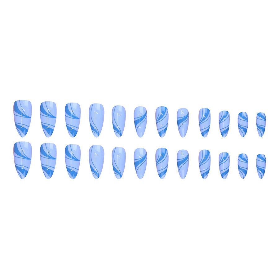 Elegant Sky Blue Nail Art Stickers: Wearable Nail Tips with White Accents, Cool and Stylish Design