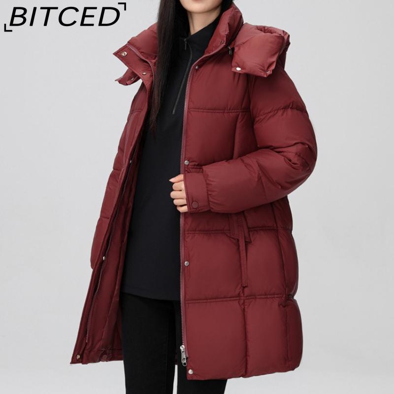 BITCED Fashionable Mid-Length Cotton Coat for Women Trendy Casual Warm-Weather Jacket with Detachable Hood