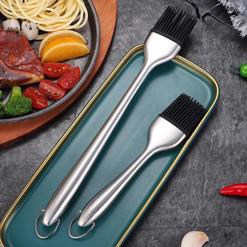 Stainless Steel Basting Brushes Silicone Bristles Oil Brush Heat-Resistant Pastry Brush Outdoor Barbecue Brush Grill Accessories