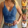 Women Fashion Deep V Neck Floral Lace Bra Sexy Spaghetti Straps Underwear Summer Slim Push Up Crop Top Hollow Out Sleeveless Bra Vest