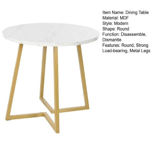 Small Dining Table Round Table Kitchen Unique Metal Frame Dinner in Modern Marble Pattern Suitable for Room Living Room