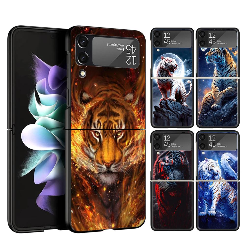 Ferocious Tiger Animal Case Phone Cover for Samsung Galaxy Z Flip 6 5 4 3 5G ZFlip6 ZFlip5 ZFlip4 ZFlip3 Black Hard Trend Fundas