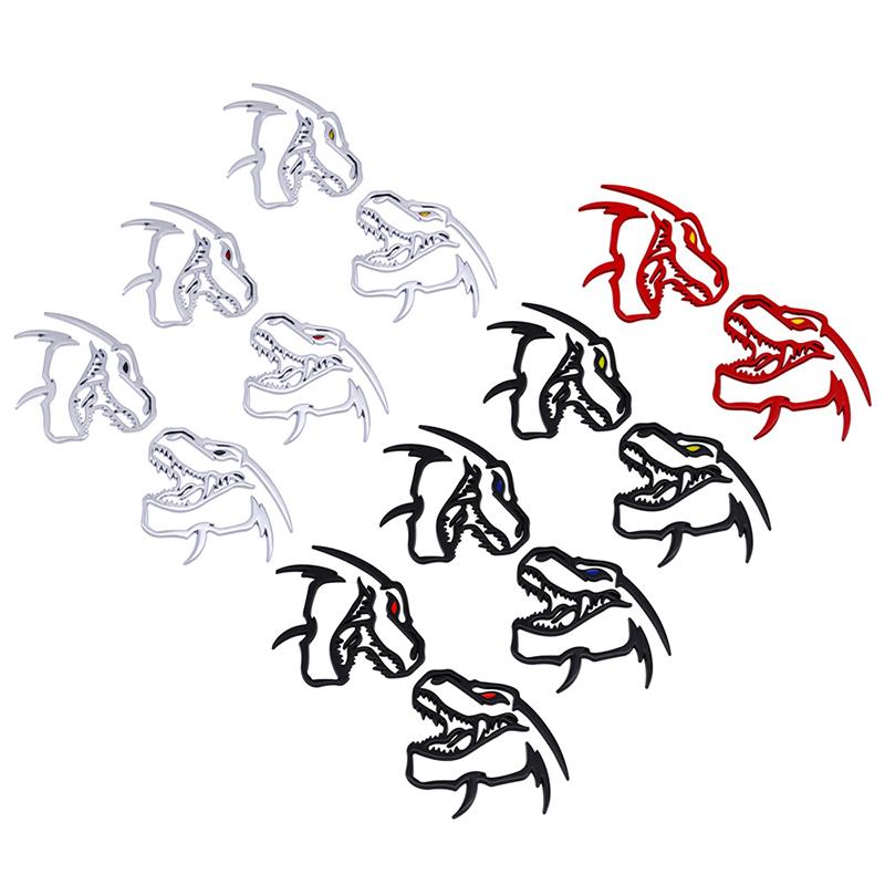 2Pcs Metal Hollow Style Tyrannosaurus Rex Totem Badge Dinosaur Head Emblem Stickers For TRX Raptor Accessories