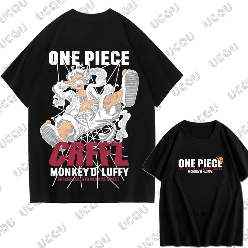 Японская футболка унисекс с принтом Luffy Gear 5 из One Piece, хлопковая, с коротким рукавом, для лета, одежда для косплея, повседневные футболки, оверсайз топы унисекс