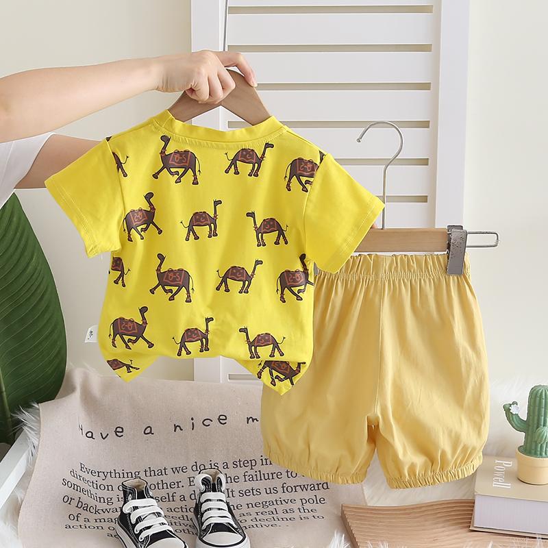 Boys' 2-Piece Cotton Set - Round Neck Cartoon Pattern T-shirt+Casual Shorts- Affordable Price Baby Clothes -S-XXL