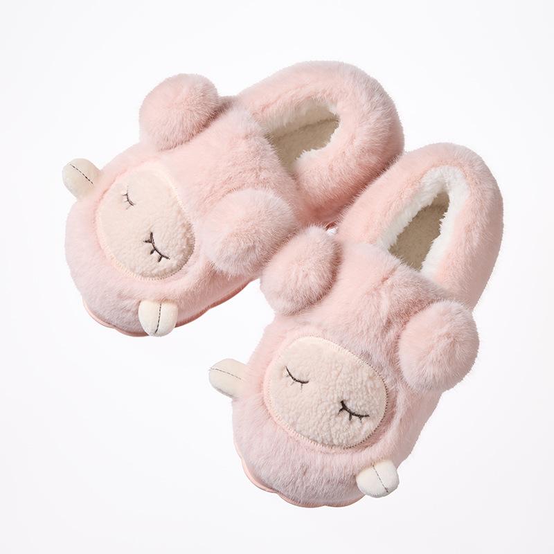 Cotton Slippers for Women In Winter Cartoon Cute Little Sheep Warm and Plush Thick Bag Heel Hairy Shoes for Girls At Home Slippers