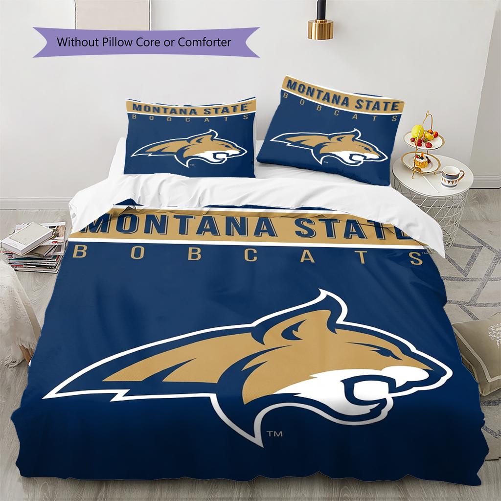 Montana State Bobcats Pattern Bedding Set Quilt Cover Pillowcase Home Decor Gift (1 * duvet cover + 2 * pillowcase, without core)
