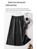 Women's Cross-Strap Leather A-line Skirt - Mid-length, High-waist, Slimming Umbrella Design, Fashionable Wide Hem, 2025 Autumn/Winter Collection.