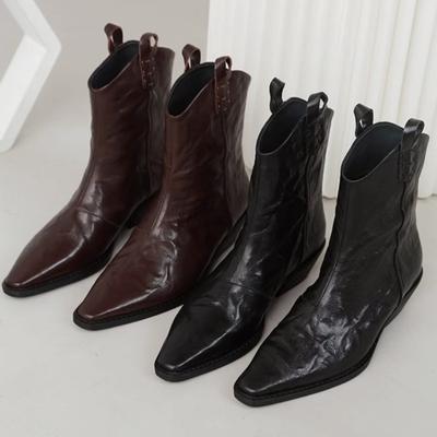 2025 Новая Весна - Осень Женские Ботильоны с Острым Носком Модные Стильные с Морщинистым V-образным Вырезом и Толстым Каблуком