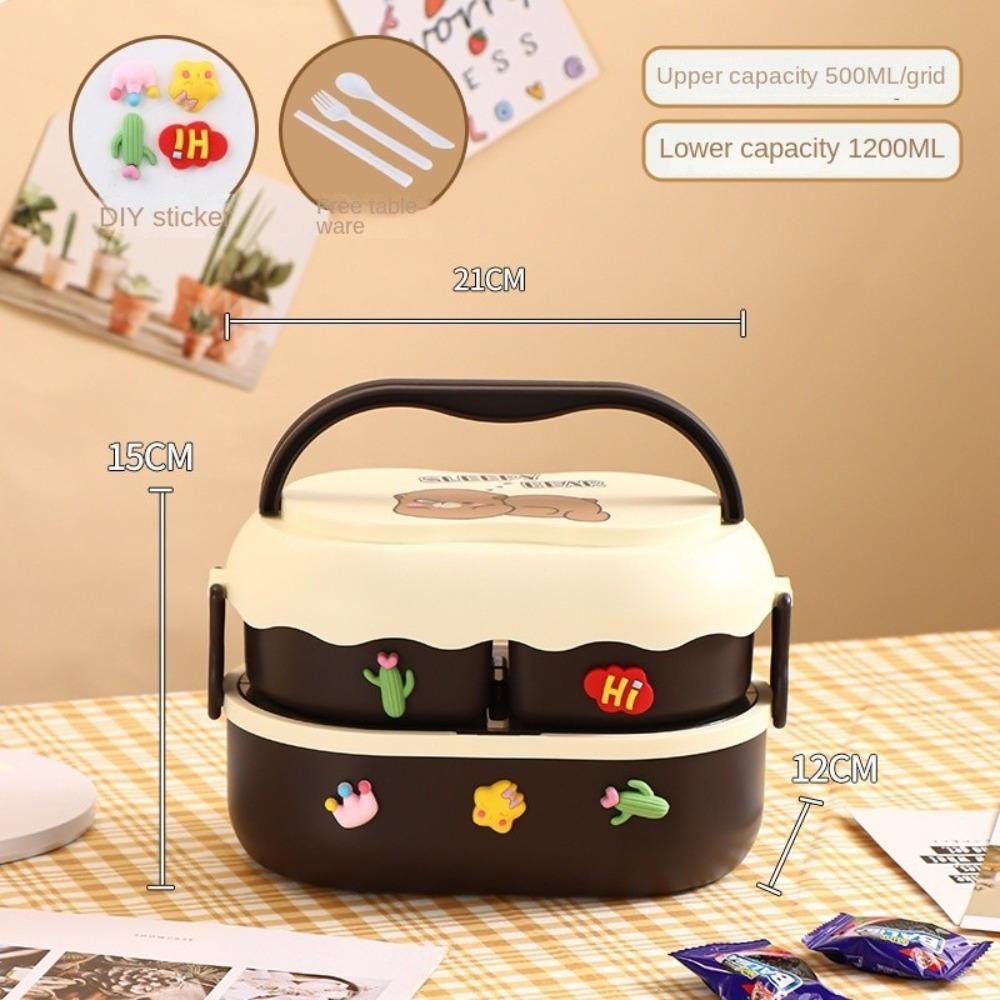 1600ml Cartoon Double Layer Lunch Box Leakproof Food Box Food Warmer Container  School Office Lunch
