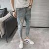 Men's Light Blue Ripped Skinny Jeans - Summer Slim Fit, Stretch, Trendy Korean Style, Versatile Nine-Point Pants