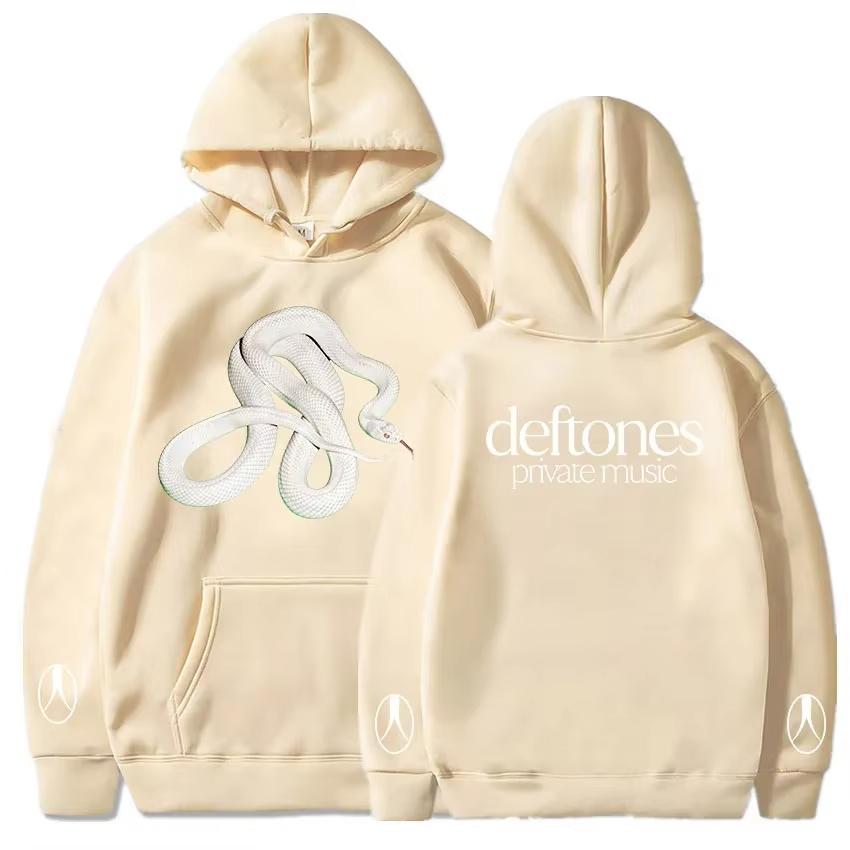 Deftones Худи с принтом Белая Змея Передняя сторона Задняя сторона Манжета Символ Графический Принт Толстовка с капюшоном Альтернативный Металл Рок Повседневная Уличная одежда Унисекс Топы