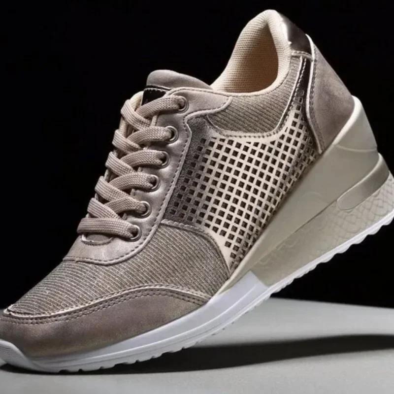 Fashion Wedge Sneakers Mesh Platform Shoes Solid Color Thick Bottom Zipper Vulcanized Shoes for Women's Sneakers Zapatos De Mujer