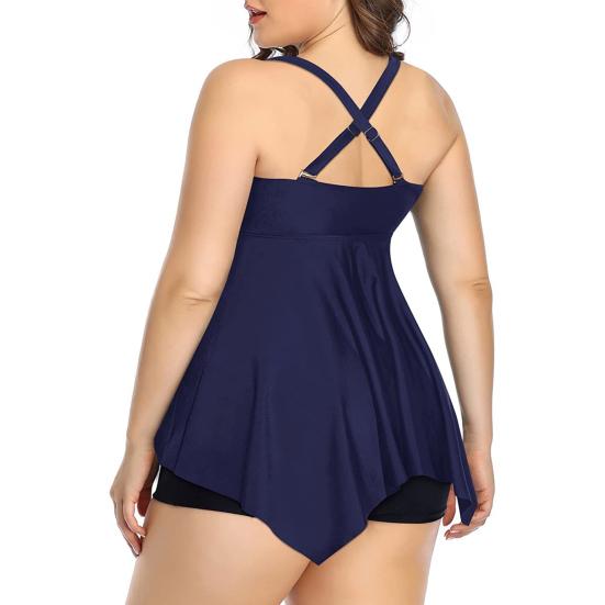 2 шт./комплект женский танкини комплект слинг квадратный воротник струящийся подол разрез купальник плавки костюм быстросохнущий пляжная одежда