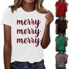 Women's Fashion Casual Christmas Printed Short Sleeve Loose Round Neck Pullover Top