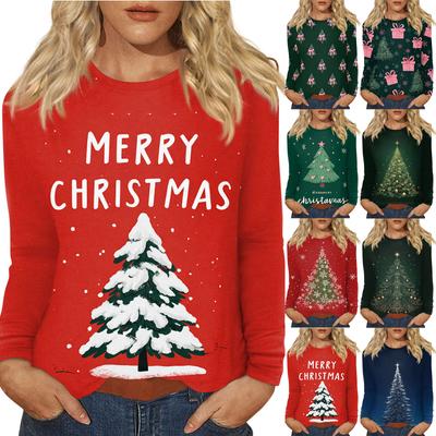 Женский повседневный топ с длинным рукавом и принтом, с круглым вырезом