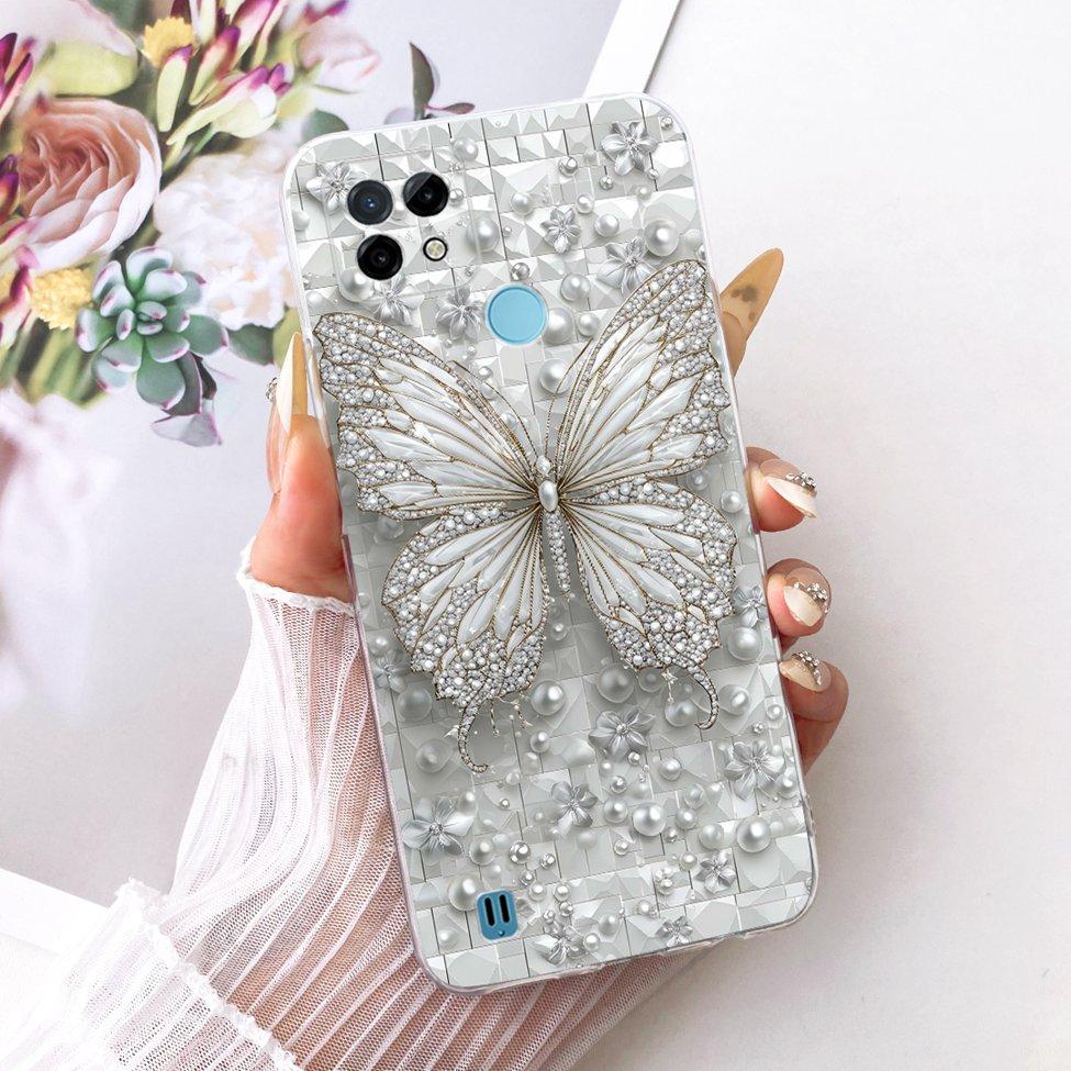 Clear Cover For Realme C21 Case RMX3201 Cute Cat Fashion Butterfly Funny Painted Phone Casing For Real me C21