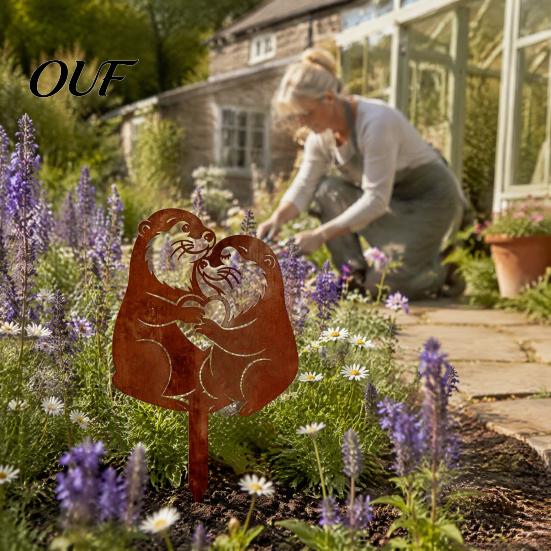 Patio Landscape Decorations Rusty Animal Garden Stakes, Metal Hen/Chicken/Goat/Deer Yard Art Silhouette Decor for Stakes Lawn Flower Bed, Vintage