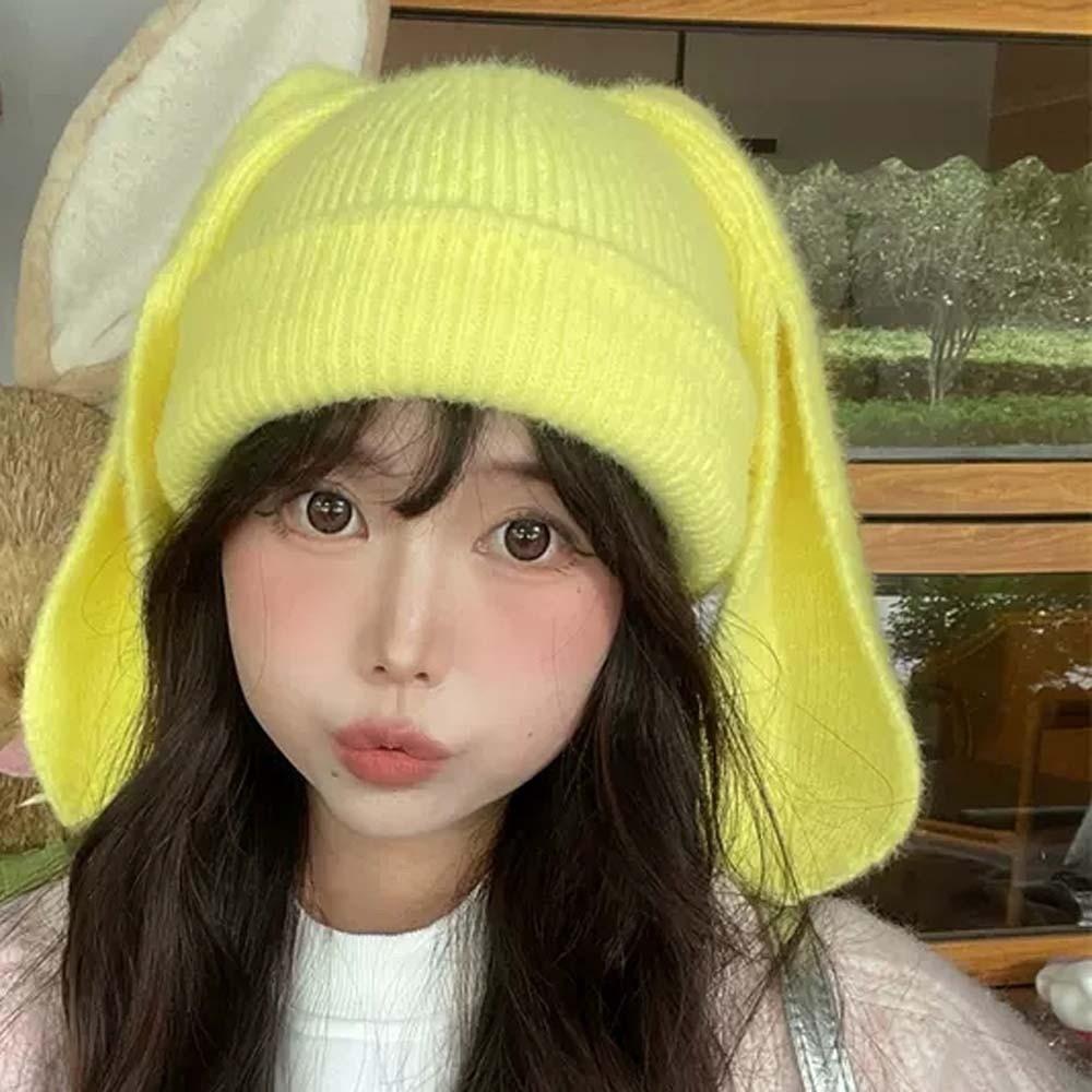 Trendy Bunny Pullover Cap Korean Style Brimless Beanie Hat Fashion Solid Color Knitted Hat Kids