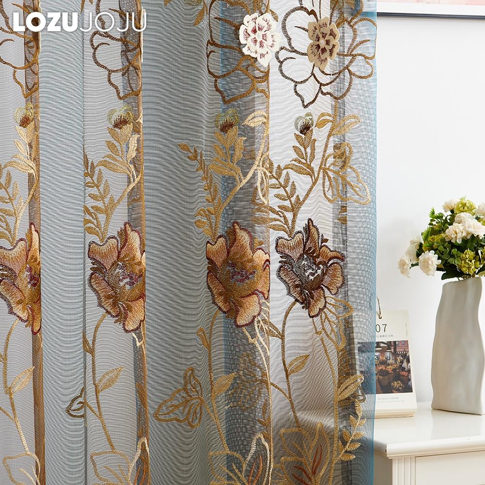 1 шт. LOZUJOJU роскошная китайская ретро-пионовая вышитая градиентная цветная прозрачная занавеска для гостиной, спальни, домашнего декора