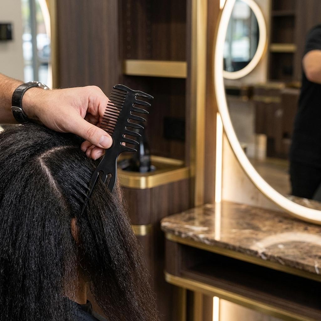 Three-sided hairdressing comb for texturizing barb hair for styling