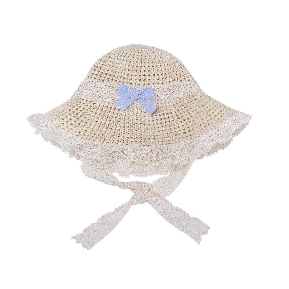 Sweet Woman's Straw Hat Elegant Lace Brim Sunshade Cap Vacation Big Bowknot Sun Hat  Girls