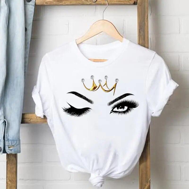 Tee Shirt Lady Love Heart Eye Lashes Clothes Female T Women Top Short Sleeve Casual Fashion Tshirt Summer Graphic T-shirts