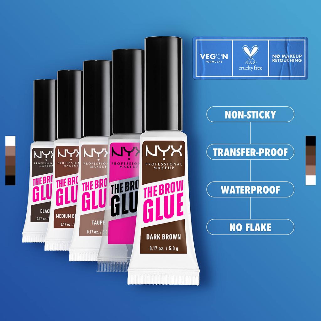 NYX PROFESSIONAL MAKEUP The Brow Glue, Гель для бровей с тинтом, Экстремальная фиксация - Средне-коричневый
