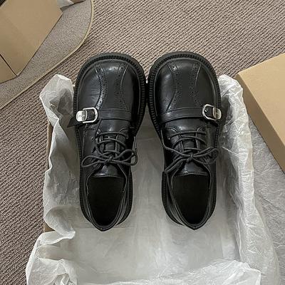 Женские маленькие кожаные туфли на шнуровке в британском стиле, новинка осени 2025 года, на толстой подошве, на толстом каблуке, с пряжкой-ремнем, универсальные лоферы