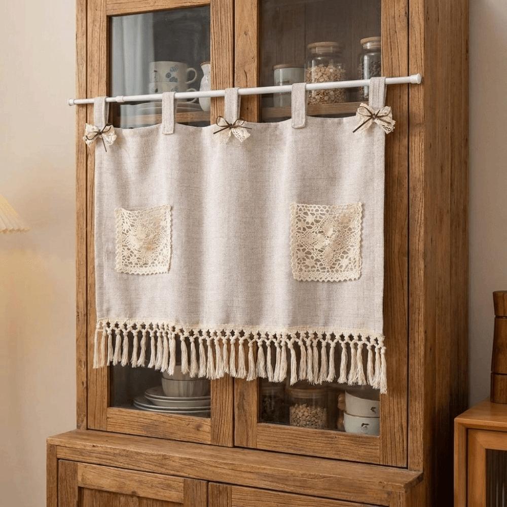 Vintage Kitchen Stove Cover Skirt Rustic Coffee Machine Half Curtain Modern Cabinet Curtain Stove