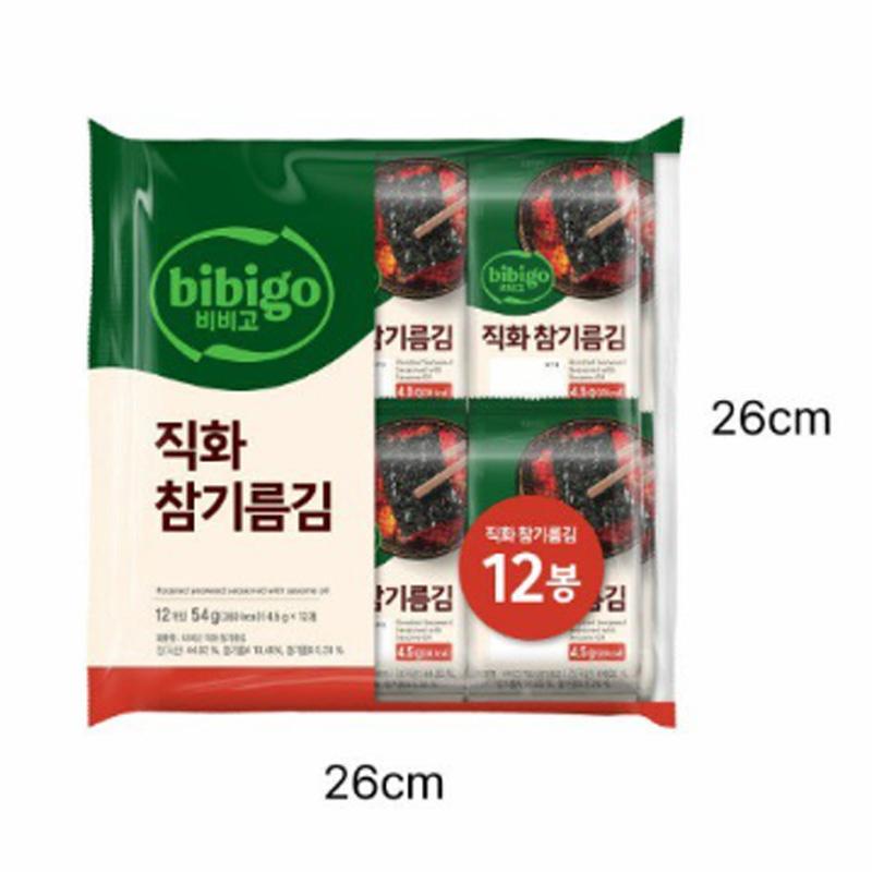 bibigo Жареные морские водоросли, приправленные кунжутным маслом KIM 4,5 г*12 шт.