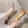 Fashion Women's Fashion Bun Head Stiletto Sandals Summer New Pointy Head Shallow Mouth Glitter Anti-slip Wear-resistant High Heels
