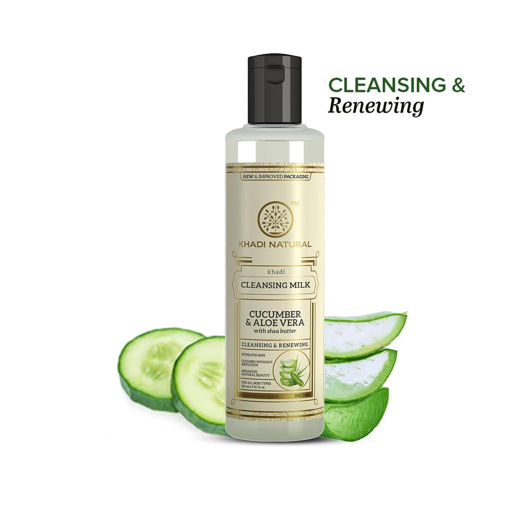KHADI NATURAL Очищающее молочко с огурцом и алоэ вера 210 мл | Средство для снятия макияжа для напитаной, тонизированной кожи | Богато антиоксидантами, для всех типов кожи