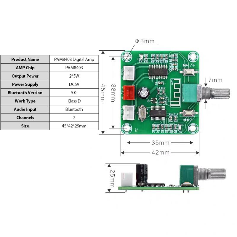 PAM8403 2*5Вт Bluetooth 5.0 Стерео Мини Цифровой Усилитель Плата Двухканальный Класс D DC5V УМ
