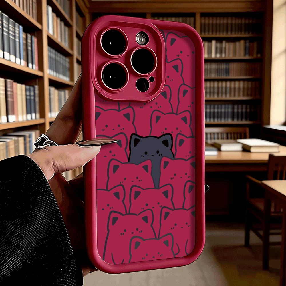 Черный Кот Среди Белых Котов Мягкий ТПУ Чехол для Телефона для iPhone 17 16 15 14 13 12 11 Pro Max Plus Ударопрочный Противоскользящий Чехол
