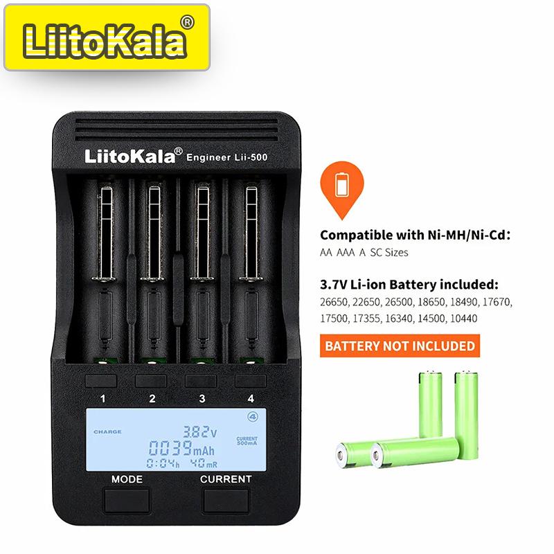 Умное зарядное устройство LiitoKala Lii-500 для 18650/26650/AA/AAA/Ni-MH/Li-ion, ЖК-дисплей, Тестер емкости, Независимые слоты, Защита