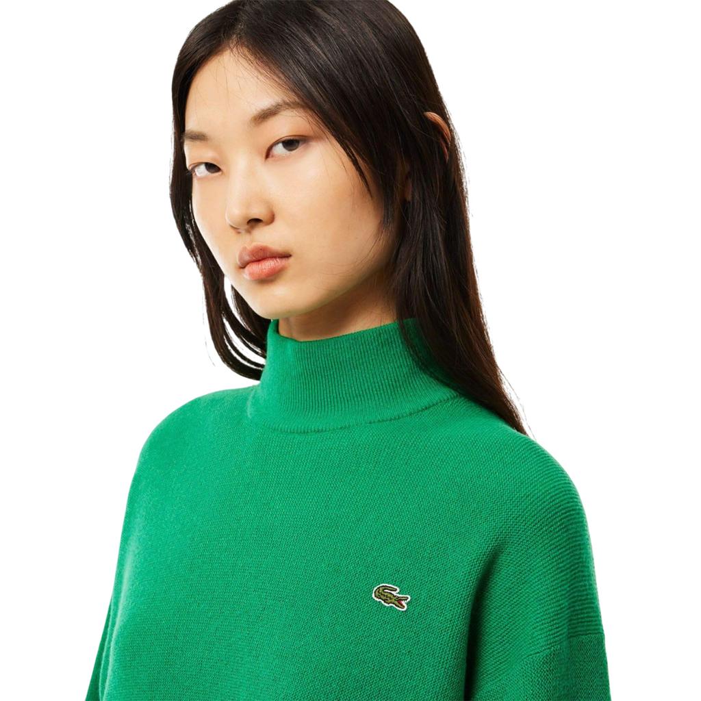 Lacoste Женский/Дамский Пуловер из Кардной Шерсти с Высоким Воротником и Свободным Кроем
