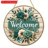 Vintage Welcome Flower Plant Sign, Round Wooden Wreath Sign for Home Room Farmhouse Porch Bar Cafe Wall Decor, Gift for Friends