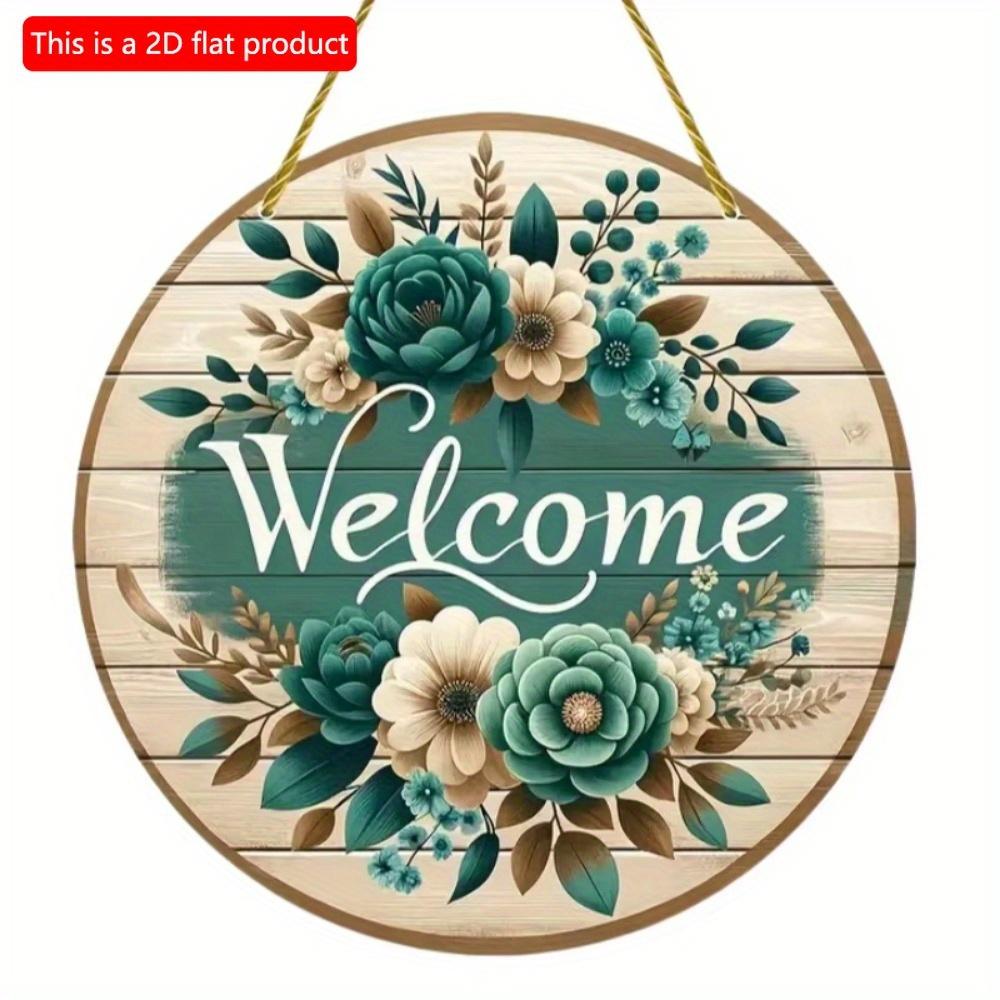 Vintage Welcome Flower Plant Sign, Round Wooden Wreath Sign for Home Room Farmhouse Porch Bar Cafe Wall Decor, Gift for Friends