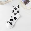 Women's Mid-Tube Cotton Socks - Black & White Japanese Embroidered Design for Autumn/Winter