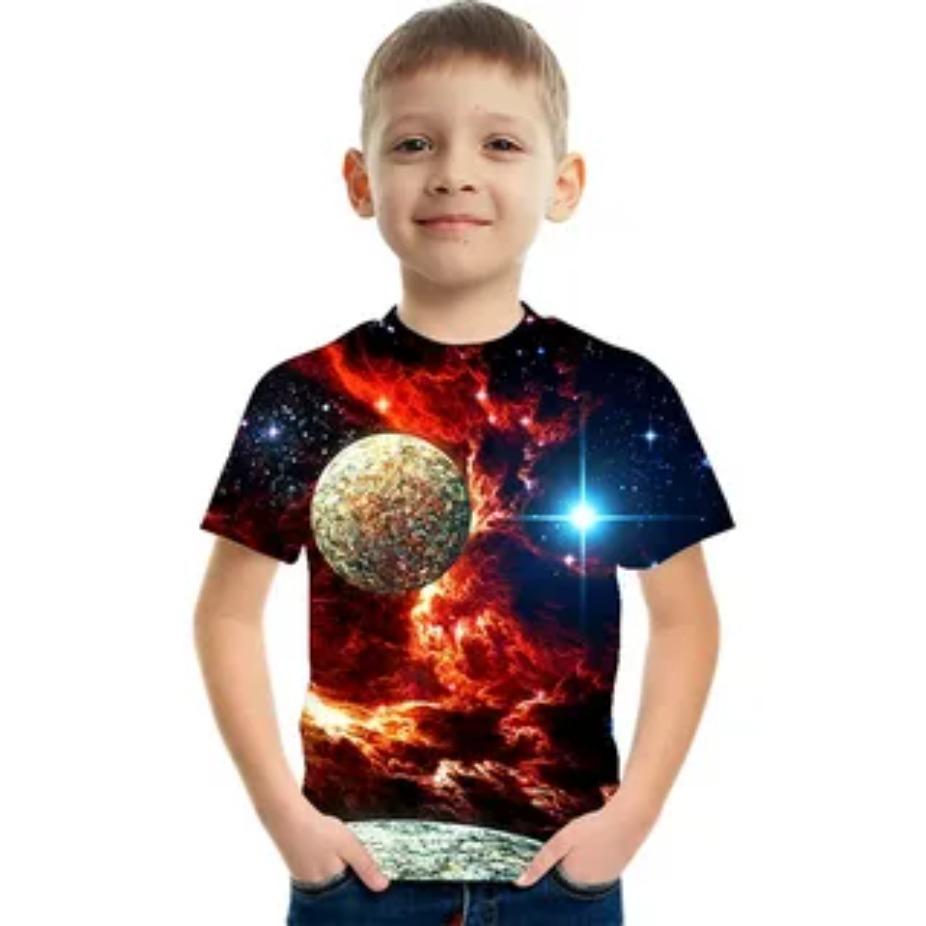 Животные Детские футболки Топы с круглым вырезом Полиэстер Повседневная Спортивная одежда Удобные футболки С коротким рукавом Футболка с 3D-принтом