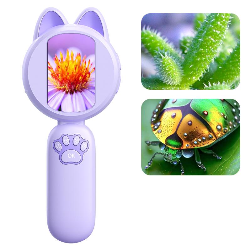 Детский микроскоп с 2-дюймовым IPS-экраном, портативный ручной увеличительный цифровой микроскоп для детей, образовательные научные подарки