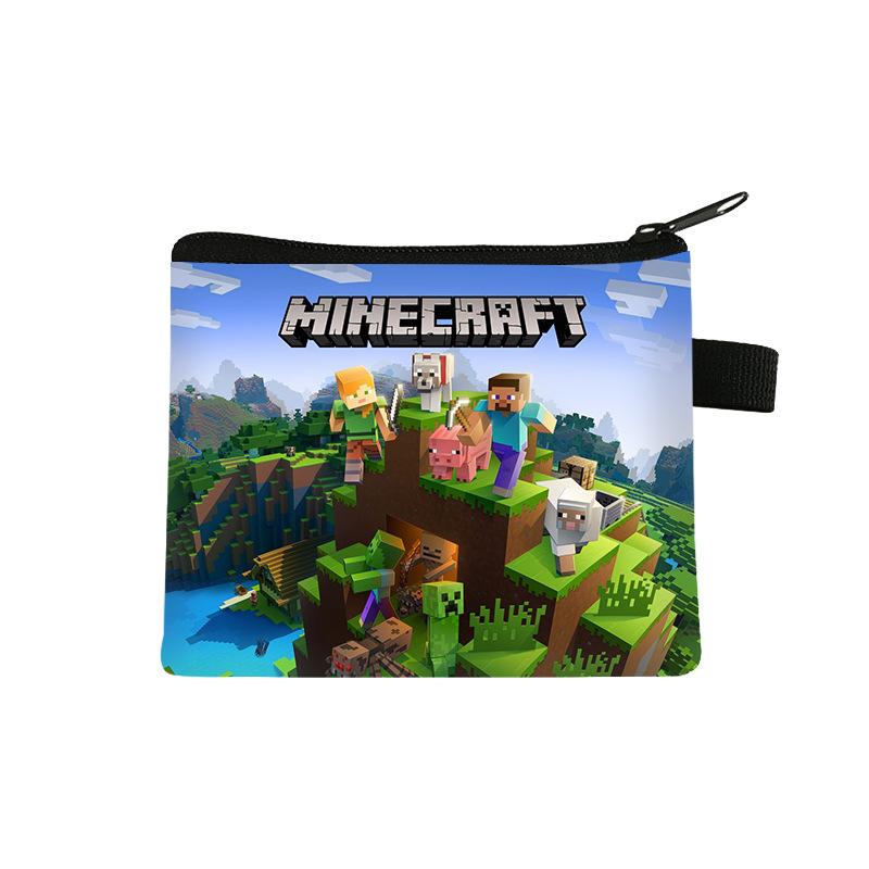 Minecraft zipper coin purse polyester printed children's small purse student portable storage bag