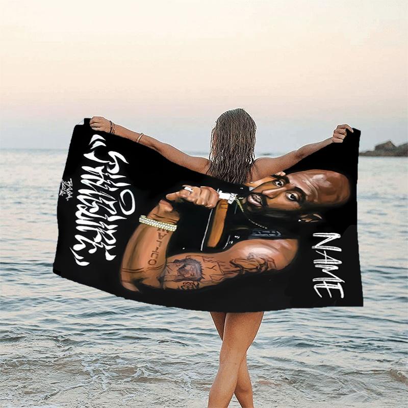 1pc Rapper2 Beach Towel with Custom Name, Beach/Swimming/Bath/Picnic/Camping Towel, Suitable for Seaside Beaches